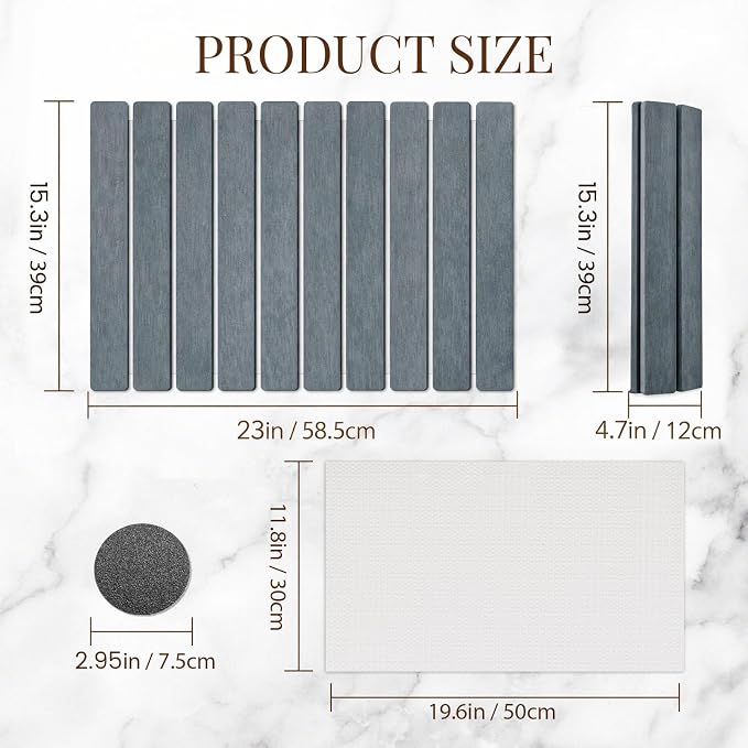Large Stone Dish Drying Mats for Kitchen Counter 24"(L)×16"(W) Foldable Quick Dry Stone Dish Drying Mats Kitchen Absorbent Diatomaceous Earth Drying Stone Mat for Dishes Bottles Cups Dark Gray