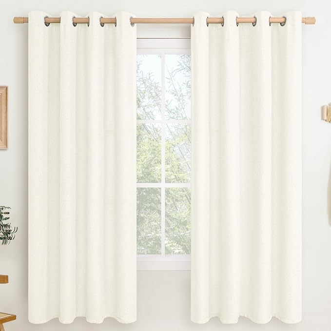 LAMIT Ivory Linen Curtains 72 Inch Length for Living Room, Grommet Thick Burlap Textured Window Drapes Light Filtering Privacy Boho Panels for Bedroom/Farmhouse, 2 Panels, 52 x 72 Inch