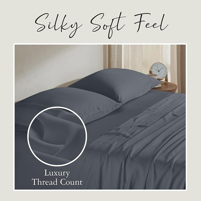 KARISSA MAE Pure Viscose from Bamboo King Size Pillowcase Set | 100% FSC Certified | Luxuriously Soft | Cooling | [Charcoal Grey]