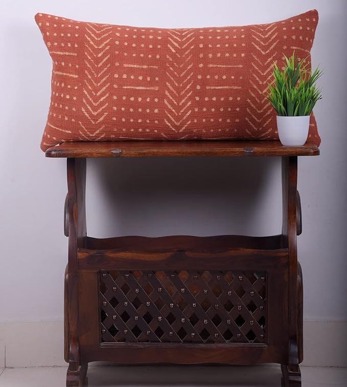 Trade Star Handmade Mudcloth Throw Pillow Cover Lumbar Pillow Shams Handwoven Pillow Case 100% Cotton Pillow Cover for Bed Decor Decorative Living Room (Rust Snow 12X24 INCHES)