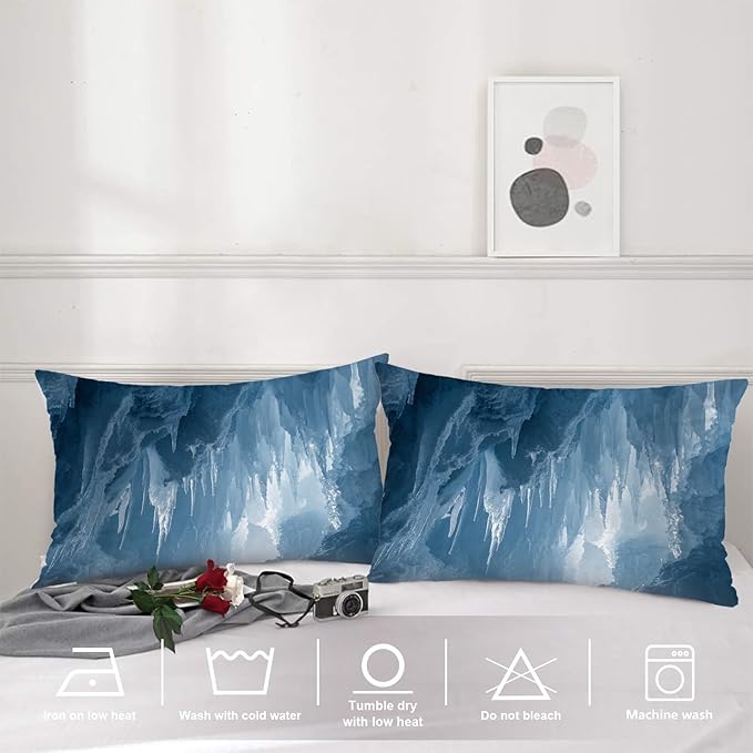 Shrahala Icicles Stalagmites Ice Cave Pillowcases, Icicles and Stalagmites in Cave Lumbar Pillow Cover Blended Double-Sided No Inserts for Bedroom Sofa Living Room Set of 2 (26 x 20 in)