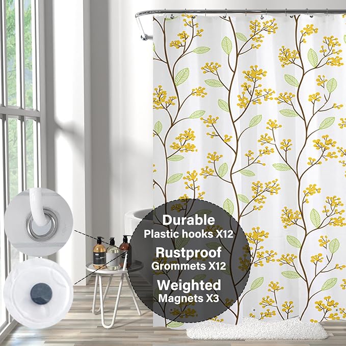 Plastic Shower Liner - Premium EVA 6G Shower Curtain Liner with Rustproof Grommets and 3 Weighted Magnets, Waterproof Shower Curtains for Bathroom (Holly Tree, 72" x 72")