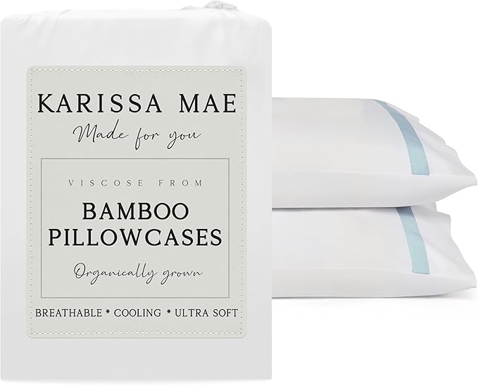 KARISSA MAE Pure Viscose from Bamboo King Size Pillowcase Set | 100% FSC Certified | Luxuriously Soft | Cooling | [Signature Frame Coastal Blue]