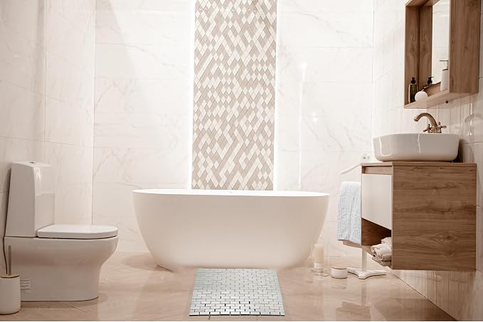 Bamboo Bath Mat 24 x 16 Inches and Soap Dish Set Bathroom Rugs Non Slip Washable Bamboo Shower Mat Bathtub Mat Non Slip for Kitchen Sauna Spa Hot Tub Outdoor Bathroom Decor - White