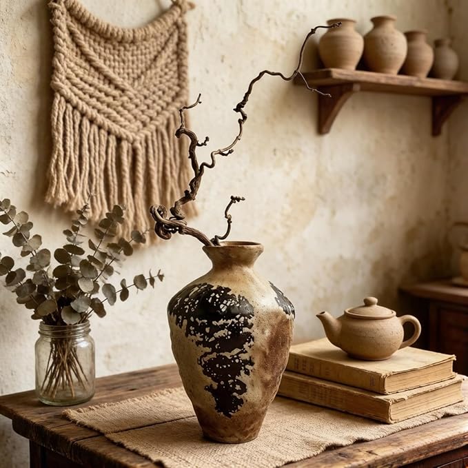 Rusty Vase,Rustic Ceramic Vase,Farmhouse Antique Pottery Vases,Wabi Sabi Decorative Vases for Living Room Decor,Centerpieces,Bedroom, Bathroom (Tall)