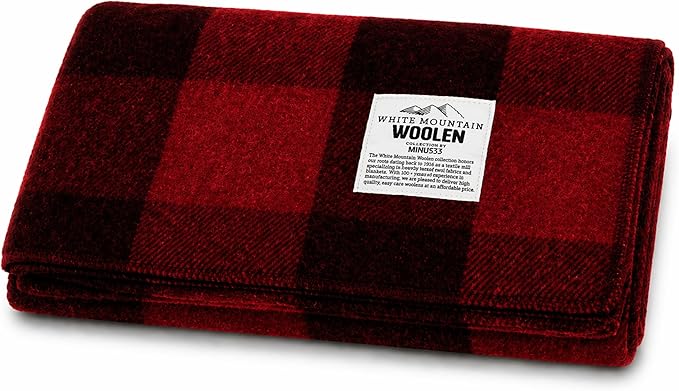 Lodge Twin Blanket - 80% Recycled Wool - Buffalo Plaid - Warm Throw Blanket - Thick - Washable - 65W x 90L - Red and Black Plaid