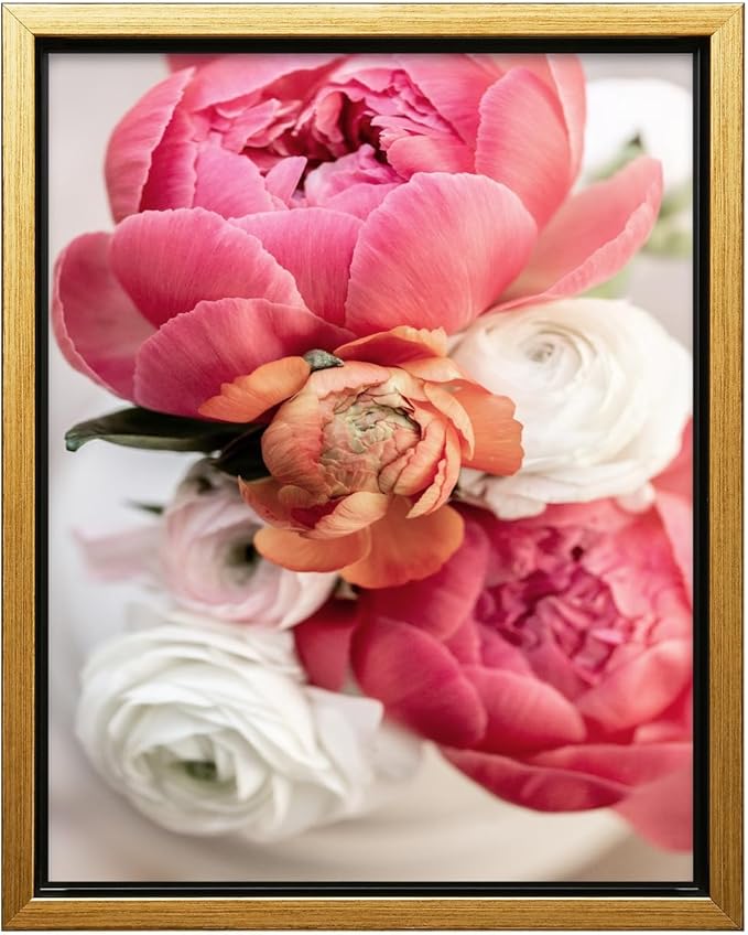 Monem Art Pink Peony Floral Macro Photography Print - Romantic Flower Art Poster - Wall Decor for Living Room, Bedroom or Office - 18x24 Gold Framed CANVAS Wall Art by Mareike Bohmer
