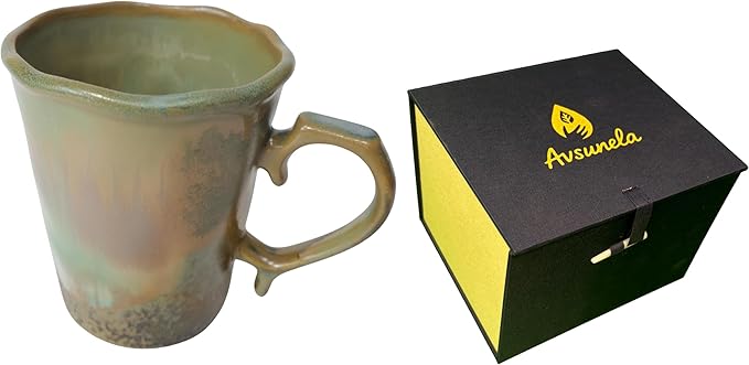 Large Ceramic Coffee Mug 16 oz - Microwave & Dishwasher Safe, Handcrafted Artisan Pottery Cup with Tapered Design for Stability & Heat Retention, Gift for Mom (Reactive Olive Green)
