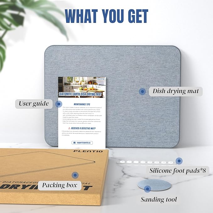 Quick Dry Stone Drying Mat for Kitchen Counter, Water-Absorbent Diatomaceous Dish Drying Mats, Multi-Purpose Stone Drying Tray for Cups Dishes Bottles