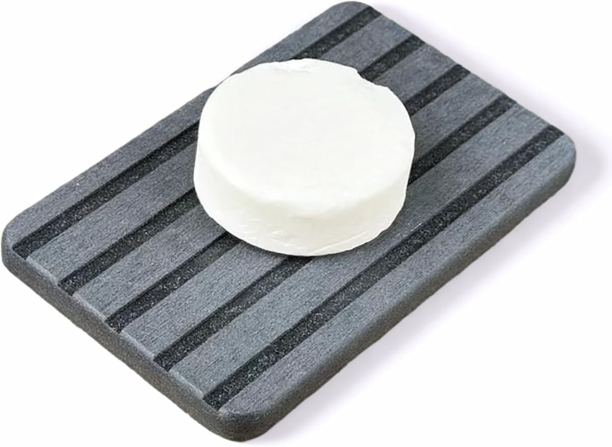 Kitchen Soap Tray - Stone Soap Dish for Bathroom, Water Absorbing Stone Tray for Sink, Natural Diatomite Coaster for Vanity Counter Top Décor (Rectangle, Gray)