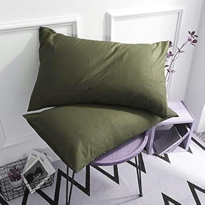 TAOSON 100% Cotton 300 Thread Count Envelope Style 2pc / Pair Pillow Cover Pillowcase Pillow Protector Cushion Cover Non Zippered Only Cover No Insert- King,Sage/Olive Green 20x36 (fits 20x28, 20x36)