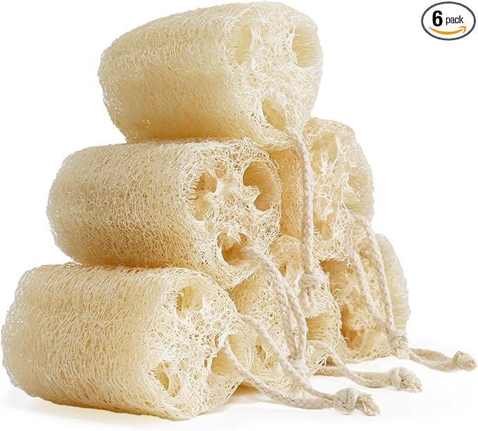 Natural Loofah Sponge, Organic Bath Loofah Pack, Lufas Exfoliating Body Scrubber, Loofas Sponges Shower Loofah for Women and Men, Skin SPA Ecotools- 6 Pack
