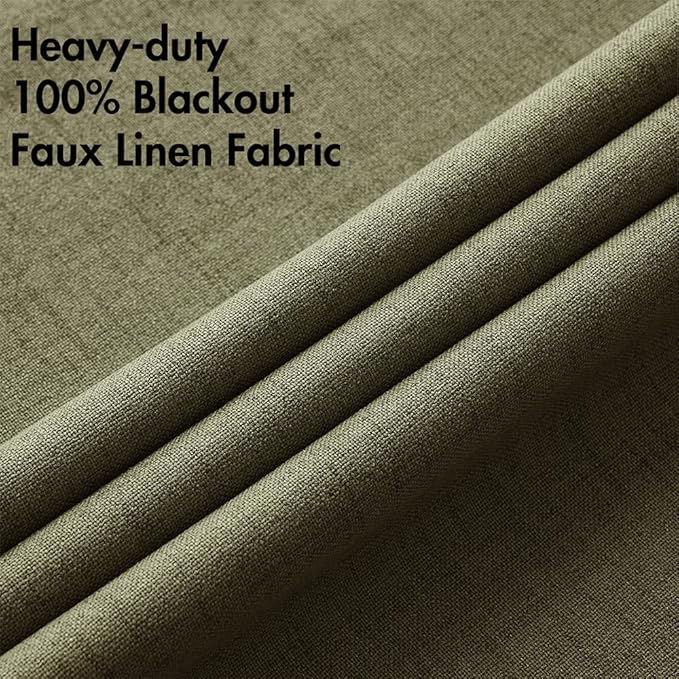 MIULEE Linen Texture Curtains for Bedroom Solid 100% Blackout Thermal Insulated Light Olive Green Curtains Grommet Room Darkening Drapes for Living Room Nursery 52x54 Inch (2 Panels)