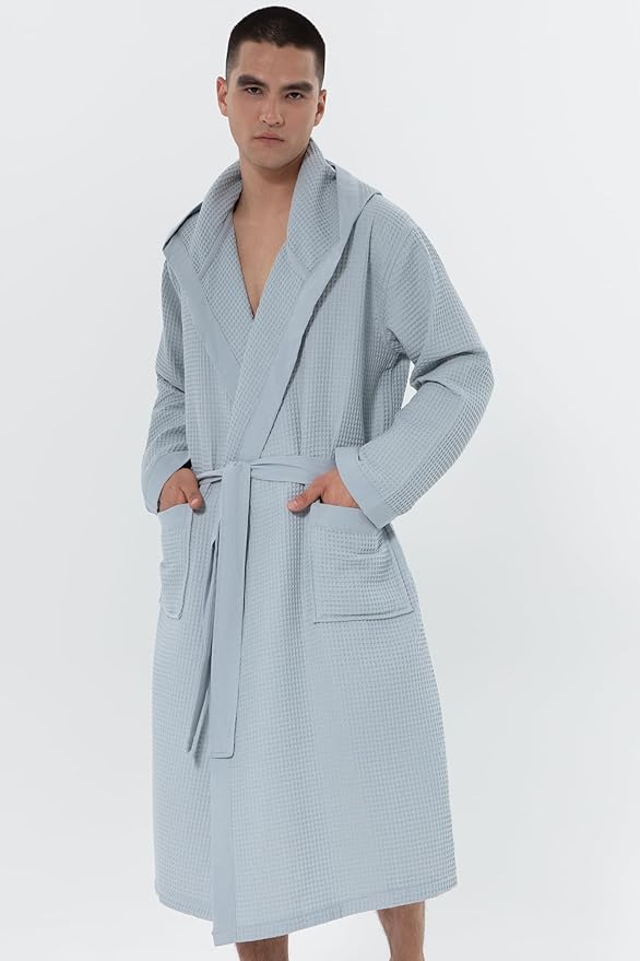 SEYANTE Turkish Cotton Waffle Robe for Men – Organic GOTS Certified Spa Bathrobe, Lightweight Kimono, Soft Cotton Bathrobe