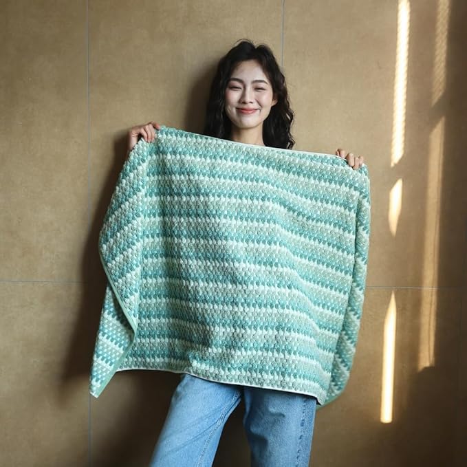 Premium Luxury Waffle Weave Cotton Towel Set - 160g Hand Towel & 650g Oversized Bath Towel (30"x60") - Ultra Absorbent, Quick-Dry, Soft Textured Jacquard (Turquoise)