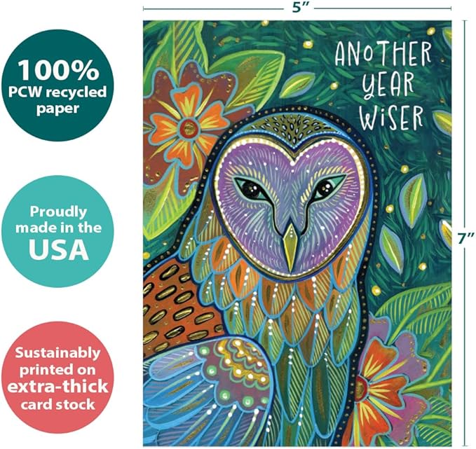Tree-Free Greetings - Birthday Cards - Artful Designs - 2 Cards + Matching Envelopes - Made in USA - 100% Recycled Paper - 5 x 7 - Another Year Wiser (GT65317)