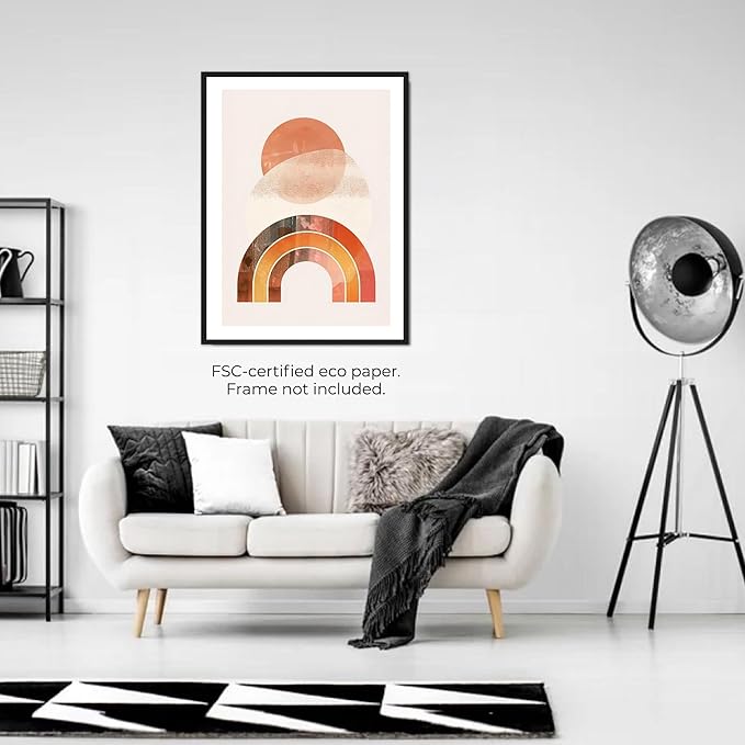 Moonow7 Modern Wall Art Prints in Earth Tones, Mid Century Geometric Rainbow Poster for Living Room, Bedroom, Entryway, and Kitchen, Minimalist Home Decor, Unframed Size A3 / 29.7x42 cm