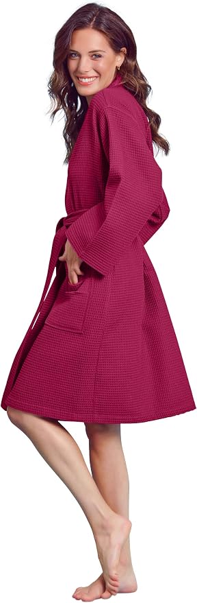 Soft Touch Linen Women's Kimono Waffle Robe-Luxurious & Absorbent & Quick Dry-Cotton & Polyester Blend
