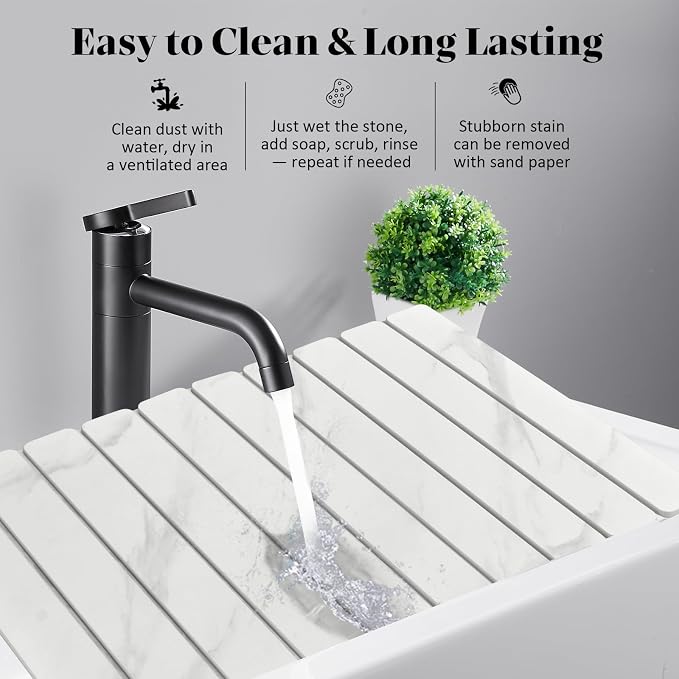 Large Stone Dish Drying Mats for Kitchen Counter, 24"(L)×16"(W) Marble-Pattern Dish Drying Mat, Eco-Friendly Absorbent Diatomaceous Earth Mats for Dishes Bottles Cups, Match Any Countertop