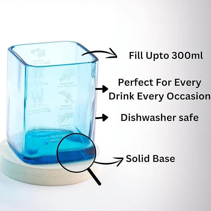 Expensive Bombay Sapphire Glasses Set Of 6 Drinking Juice,Bourbon,Whisky,Cocktails,Mocktail Transparent Up-Cycled Eco-Friendly Glasses Perfect For Home,Restaurants And Parties Dishwasher Safe - 400 Ml