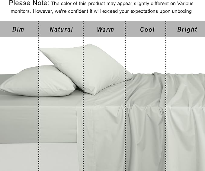 RUVANTI 100% Cotton Organic Percale Sheets Queen Size – Crisp Cooling Bed Sheets for Hot Sleepers, Deep Pocket 15”, Soft Peach Finish, Breathable & Durable Hotel-Style 4 Pcs, Mineral Gray