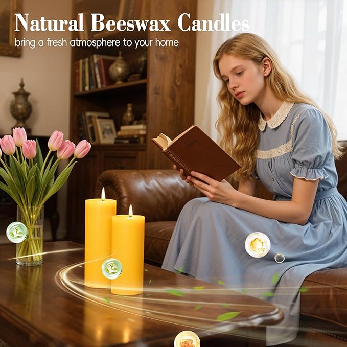 6 Pack Natural Beeswax Pillar Candles 2x6in,360 Hours Long Burning Unscented Beeswax Candles,100% Pure Bees Wax Candles for Home,Emergency,Dripless Pillar Candle Bulk
