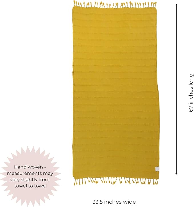 InfuseZen Stonewashed Turkish Cotton Bath and Beach Towel - Golden Yellow | 100% Organic, Thin, Soft, Lightweight, Absorbent, Quick-Drying, Large Peshtemal, Sand-Resistant for Shower, Pool, Spa, Travel