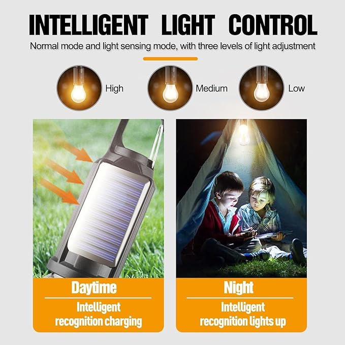 Solar Camping Lantern, Portable LED Solar USB Rechargeable Lantern Flashlight Emergency Hanging Light for Indoor Outdoor Home Power Outages Hiking Hurricane (1pcs)