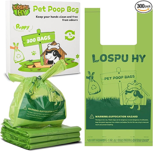 Poop Bags for Dogs, 300 Count Dog Poop Bags with Handles, Extra Thick Strong Leak Proof Doggie Waste Bag for Waste Refuse Cleanup, Outdoor Puppy Walking and Cats Litter