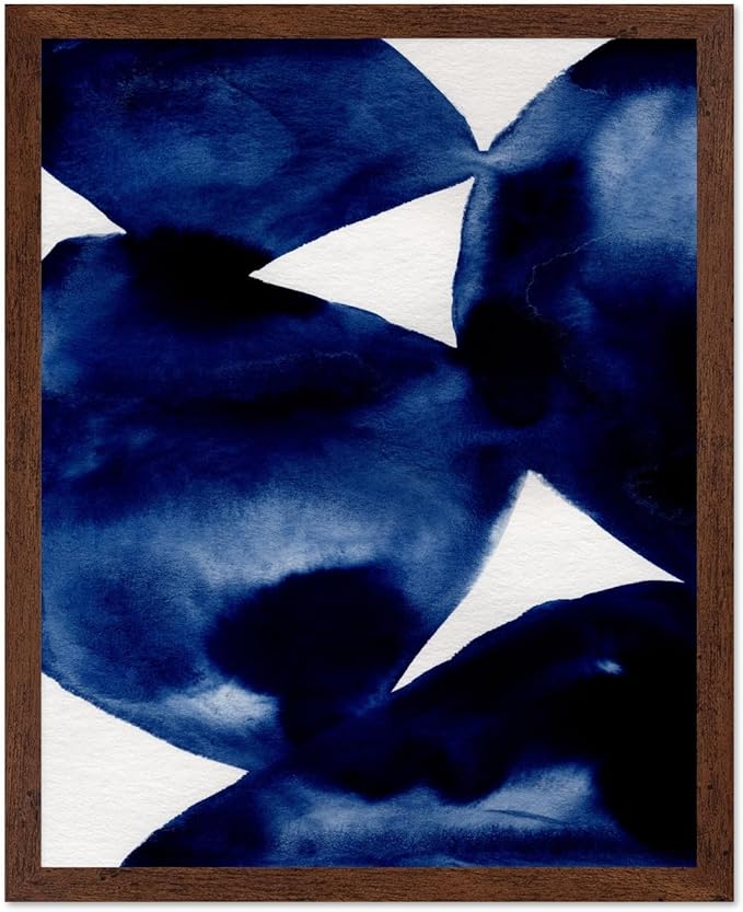 Monem Art Indigo Abstract Watercolor Painting Print - Minimalist Modern Art Poster - Wall Decor for Living Room, Bedroom or Office - 8x10 Brown Framed Wall Art by Mareike Bohmer