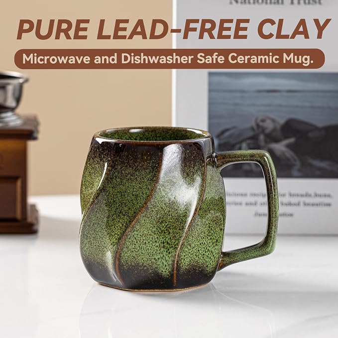 Forest Hearth Ceramic Coffee Mug - 17 oz Unique Reactive Glaze Coffee Cup with Ergonomic Large Handle, Ceramic Mug for Office Home, Birthday Gift for Men Women