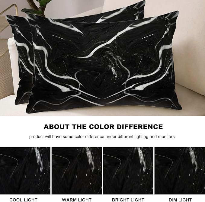 Shrahala Marble Black Pillowcases, Skin Black Marble Lumbar Pillow Cover Decorative Blended Double-Sided No Inserts for Bedroom Sofa Living Room Set of 2 (26 X 20 in)