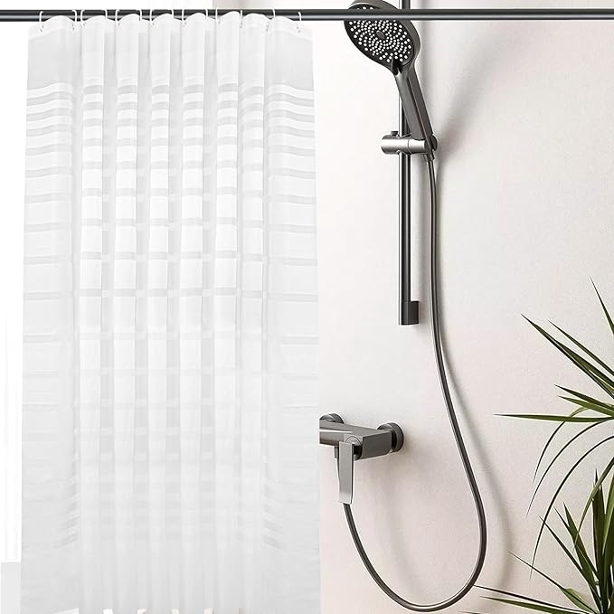 Hotel Quality Shower Curtain Liner - 70x72 Waterproof PEVA, Clear Stripes Design for Light-Filtering, Eco-Friendly & PVC-Free, Modern Semi-Transparent Bathroom Decor with Hooks