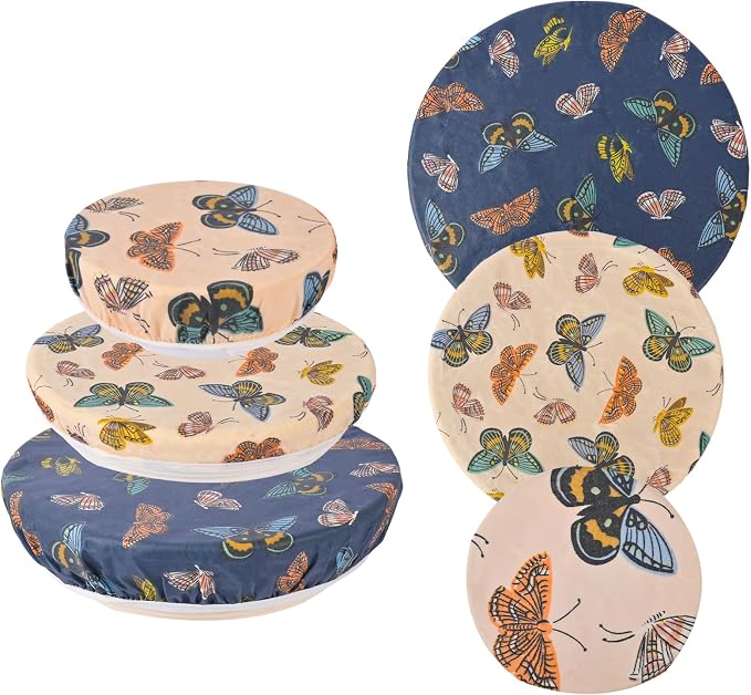 Reusable Bowl Covers for Bread Proofing - Beeswax Bowl Covers Reusable 3 Set, Cotton Blend Stretch Design, Fits 4-13 Inch Bowls, Shower Caps for Sourdough Bread（Butterfly）
