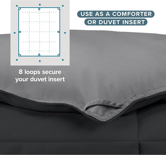 Bare Home Queen Comforter - Reversible Colors - Goose Down Alternative - Ultra-Soft - Premium 1800 Series - All Season Warmth - Bedding Comforter (Queen, Black/Grey)