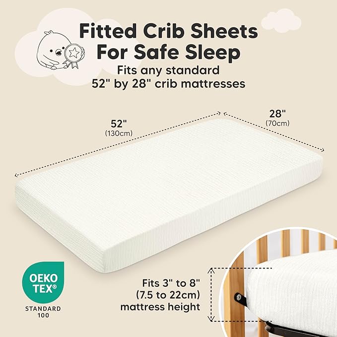 KeaBabies 2-Pack Muslin Crib Sheets for Boys, Girls - 100% Organic Cotton Fitted Baby Crib Mattress Sheet, Soft Breathable Standard Toddler Bed Cover Bedding Set, Neutral, Durable 52x28 (Soft White)