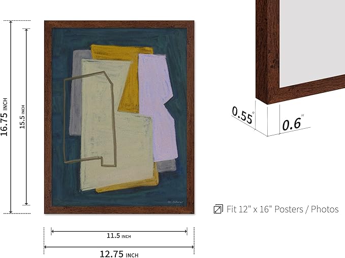 Monem Art Geometric Abstract Painting Print - Modern Minimalist Shapes Art Poster - Wall Decor for Living Room, Bedroom or Office - 12x16 Brown Framed Wall Art by Mareike Bohmer