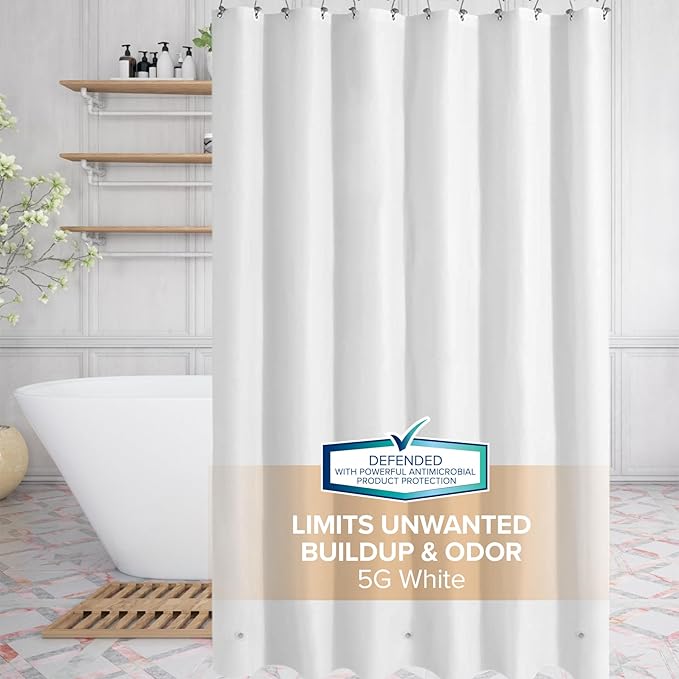 SlipX Solutions Protected Shower Curtain Liner, 5G Thicker Liner, 70"x72", White