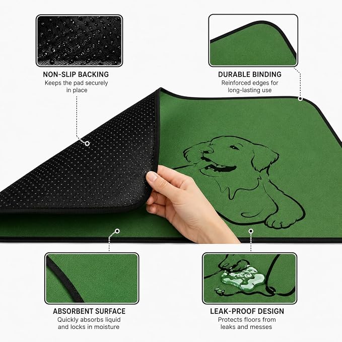 2 Pack Washable Pee Pads for Dogs 36"x51", Reusable Training Puppypads Absorbency Non-Slip & Leak-Proof for Pet Whelping Box Playpen Crate Sofa Bed Floors (Green)
