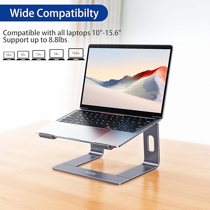 BESIGN LS03 Aluminum Laptop Stand, Ergonomic Detachable Computer Stand, Notebook Holder, Laptop Mount Compatible with Air, Pro, Dell, HP, Lenovo More 10-15.6" Laptops, Space Gray