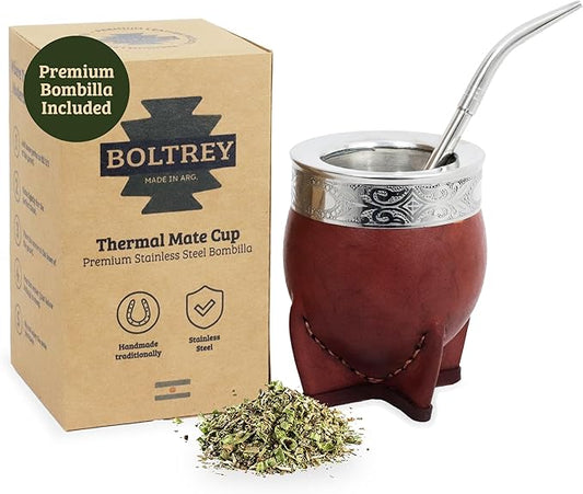 Mate Imperial – Yerba Mate Cup and Bombilla Set | Handmade Argentina Mate Gourd | Stainless Steel Mate Mug for Tea Lovers | Unique Cultural Gift (MIRROR, WINE)