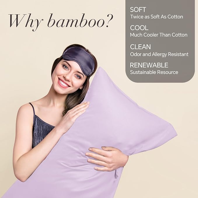 BEDELITE Body Pillow Case Cover, Rayon Made from Bamboo, Cooling Body Pillow Cover for Hot Sleepers and Night Sweats, Breathable & Silky Soft Full Long Pillow Case (Light Purple, 20x54 Inches)