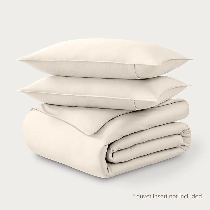 Bare Home 100% Organic Cotton Sateen Duvet Cover Set - 400 Thread Count - Smooth Sateen Weave - Warm & Luxurious - Duvet Cover (King/Cal King, French Beige)