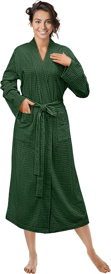 PAVILIA Womens Waffle Knit Robe Lightweight Cotton Blend Full Length House Bathrobe with Pockets