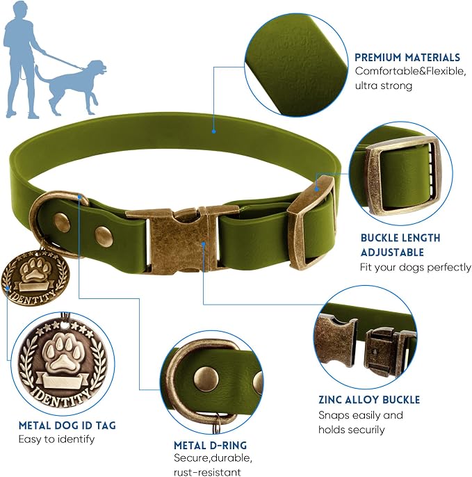 Wisedog Waterproof Dog Collar and Leash Set, S, Green | Adjustable Puppy Collar, Cute Tag, 4FT Dog Leash, Includes Poop Bag, For Small Medium Large Dogs