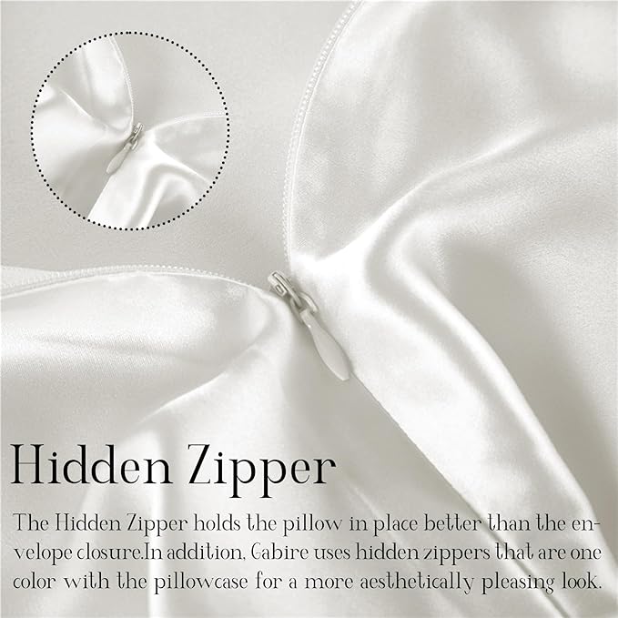 Gabire Mulberry Silk Queen Size Pillow Cases Set of 2, Ultra Smooth Soft Cooling Organic Silk Pillowcases with Hidden Zipper, Prevent Acne Silk Pillow Cases 2 Pack Queen (20"×30"), Ivory