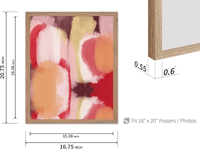 Monem Art Abstract Wall Poster - Modern Geometric Design Print - Colorful Artwork for Living Room or Bedroom Decor - Contemporary Design for Office - 16x20 Beige Framed