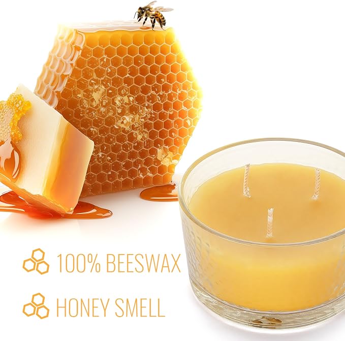 3-Wick Beeswax Candles in Glass Jar, Pure Natural Handmade Beeswax Candles, 4oz - 22-Hour Lasting Candles for Home (Pack of 2)