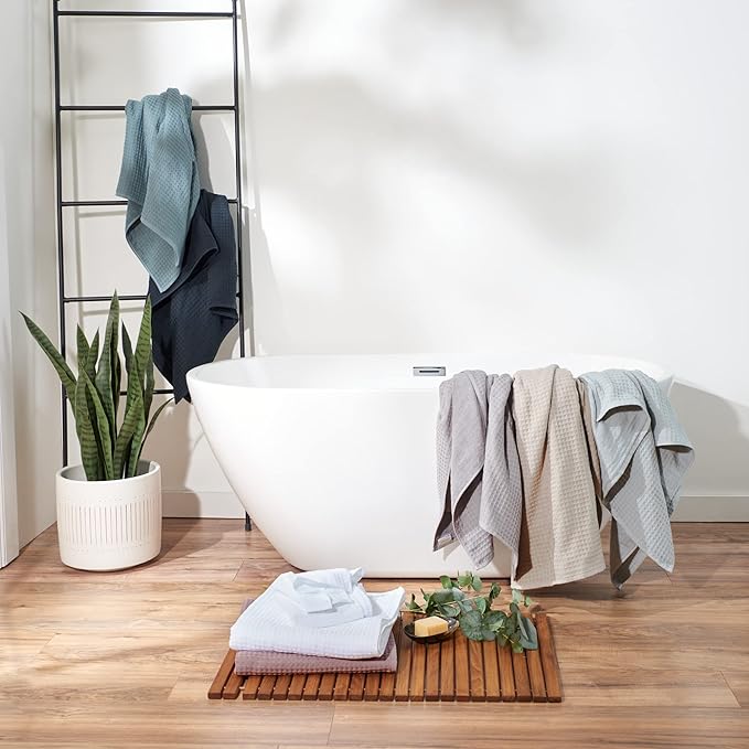 UCHINO Waffle Twist Cotton Weave Hand Towel for Bathroom Lightweight Absorbent Quick Dry Honeycomb Texture Solid Terry Loop Reverse 20" x 30", 1 Hand Towel, Grey