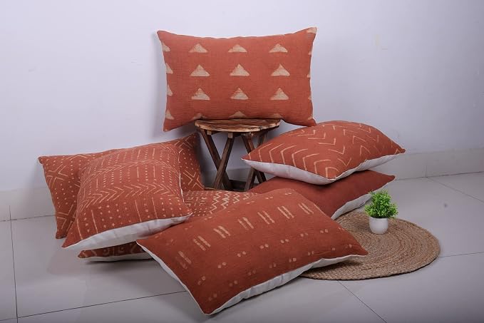 Trade Star Throw Pillow Case 100% Cotton Pillow Cover Mudcloth Lumbar Pillow Case Indian Handmade Bed Pillow Shams for Home Decor Large (Rust Snow 14X36 INCHES)